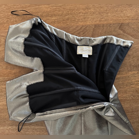 Redemption Gold Lamé Strapless Mini Dress Metallic Shimmer w/ Inner Lining - Picture 12 of 16